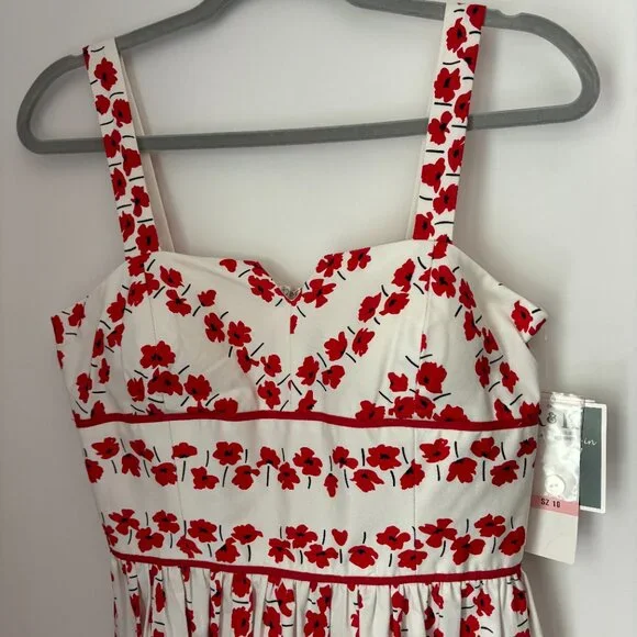 Vintage R&K Originals Red Poppy Flower Built in Bra Fit and Flare Sundress 10 - Picture 3 of 15